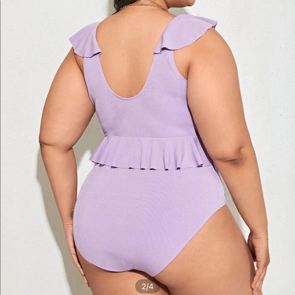 SHEIN Plus Rib Ruffle Trim One Piece - Picture 2 of 6